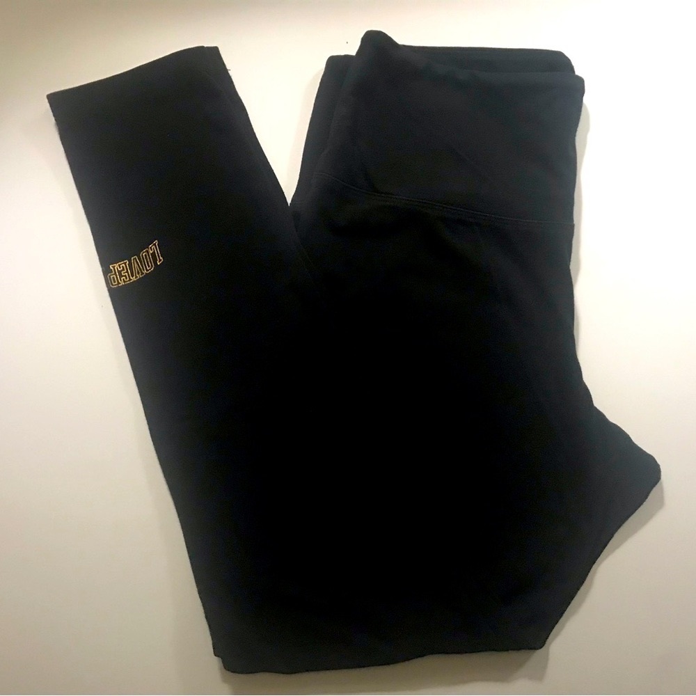 Victoria Secret/Pink Rich Black Lounge Leggings with Gold “Love Pink” Size XL